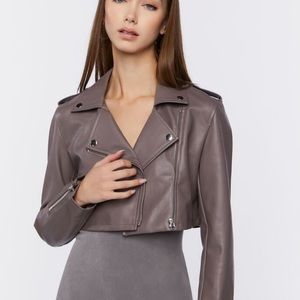 Faux Leather Cropped Moto Jacket